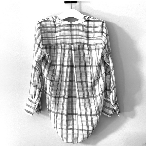 NWT Banana Republic Semi-Sheer Windowpane Pop-over Blouse - Picture 2 of 9